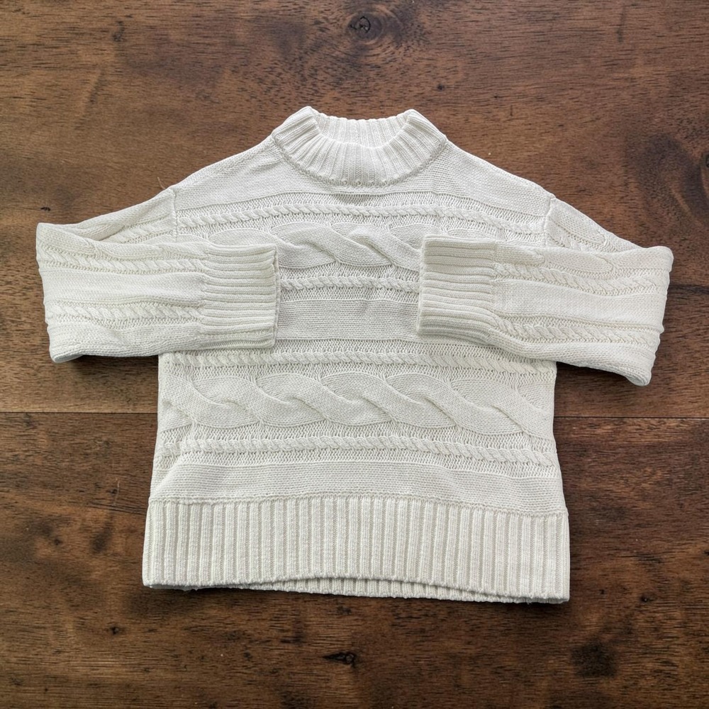 NEW Haven Well Within Womens Cream Cable Knit Mock Neck Cotton Blend Sweater S